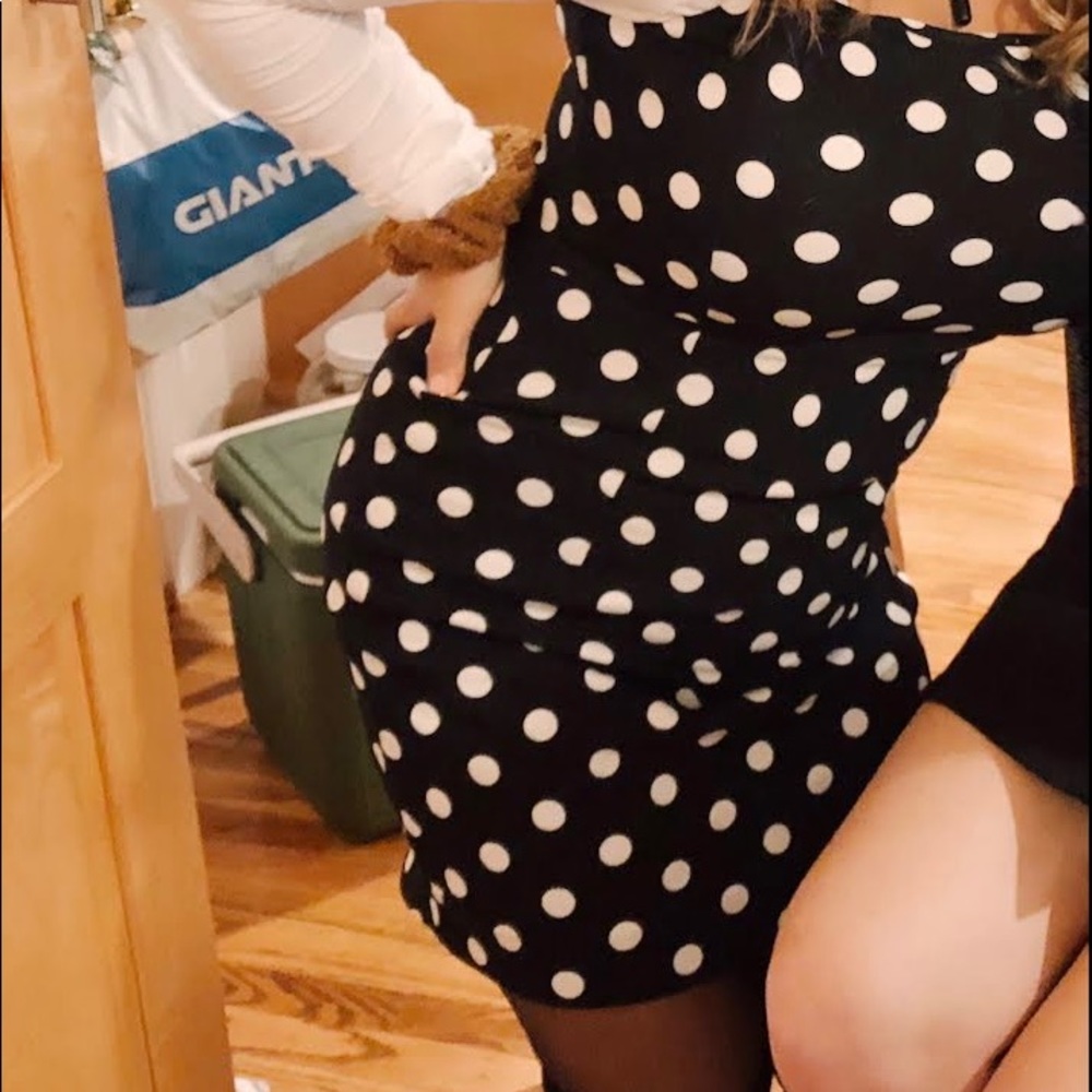 black poka a dot body con dress
